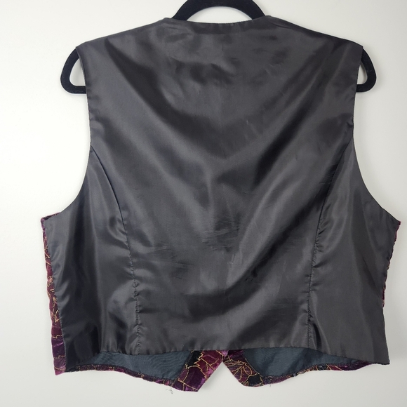 Vintage Retro Purple Velvet Leaf Pattern Whimsigoth Vest 80s Size 14 Fits Large - Picture 6 of 12